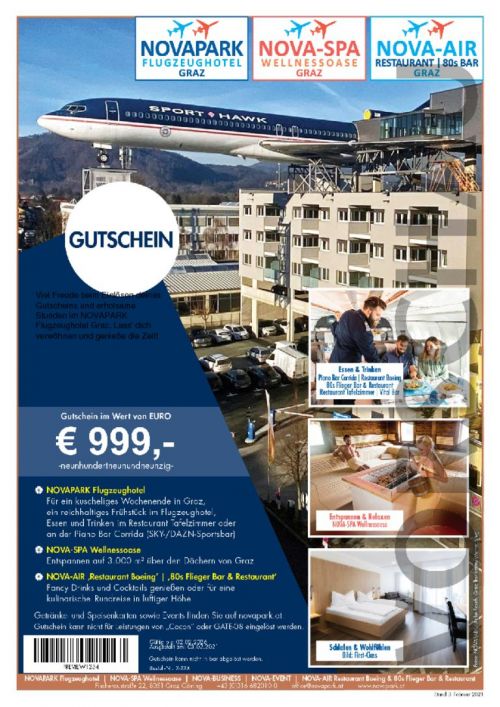 Wertgutschein NOVAPARK Flugzeughotel Graz (allgemeines Design)