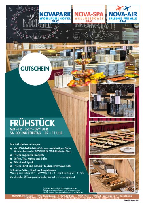 Frühstück im NOVAPARK Flugzeughotel